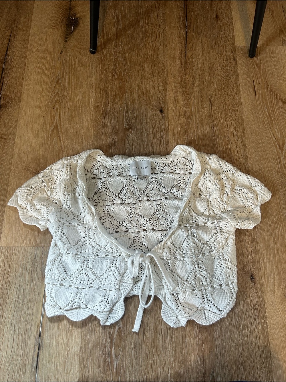 White Crochet Tie-Front Cropped Top